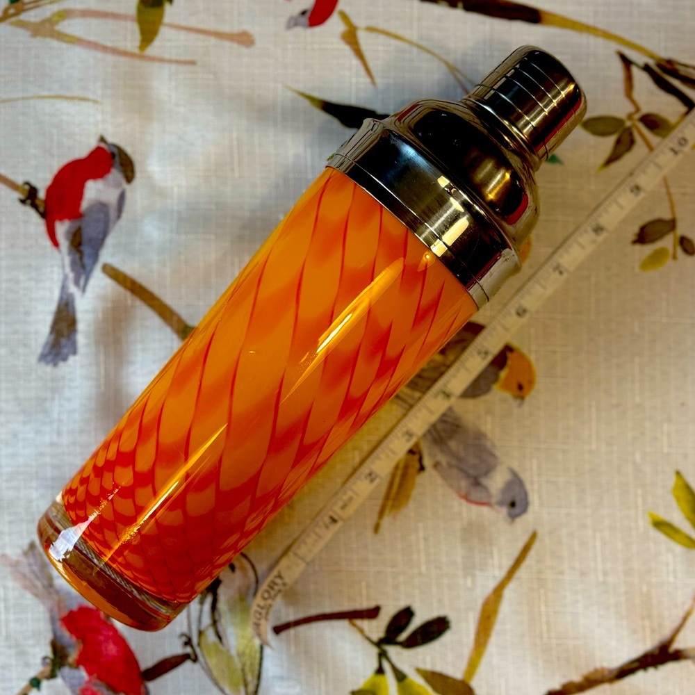 Vintage Art swirl red and orange Murano style glass martini shaker